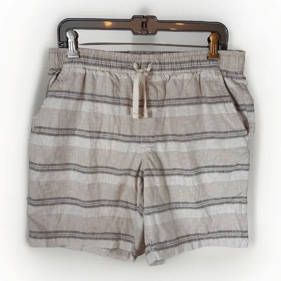 Old Navy Linen Striped Jogger Shorts Tan‎ Brown Size M Elastic Waist High Rise - Picture 2 of 13